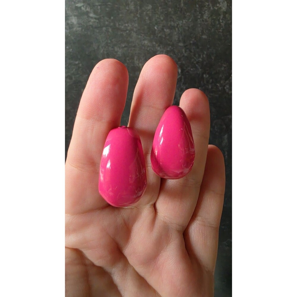 Pink Enamel Hoop Clip-on Earrings Vintage Costume Jewelry READ Description